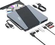 Alxum DVD Drives for Laptop - USB 3.0 & Type-C CD/DVD RW ROM Burner Rewriter with SD/TF Slot & USB Ports DVD 8X CD 24X Slim Optical Disc Drive DVD Player for Desktop/Windows/Linux/Vista/iMac/MacBook