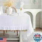 L Linen World Ruffle Linen Tablecloth, 100% French Linen White Tablecloth 90"