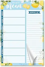 Lemons 6"x9" Weekly Meal Planner Magnetic Notepad for Fridge with 50 Tear-Off 80g Sheets Shopping Grocery List,Hanging Food Menu Planning Organizer