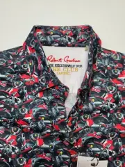 ROBERT GRAHAM EXCLUSIVE Womens Medium Black & Red Cars Embroidered Cuff Shirt
