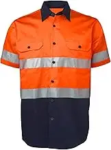 LANTERN FISH Hi Vis Shirts for Men Protective Safety Workwear with 3M ScotchliteTM Reflective Tape 100% Cotton Short Sleeve