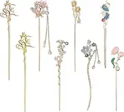 JIEYUMAO 8Pcs Flower Hair Sticks, 8 Styles Metal Chinese Hair Sticks with Pendants, Minimalist Vintage Hair Chopsticks Flower Hair Chopsticks Vintage Hairs Sticks for Women Long Hair