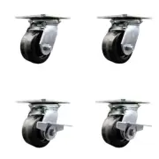 4 Inch Phenolic Swivel Caster Set with Roller Bearings 2 Brakes Service Caster