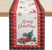 Simpeak Red and Black Christmas Table Runner, 72 Inches Seasonal Winter Merry Christmas Xmas Holiday Dining Room Kitchen Table Decor for Home Party Decoration