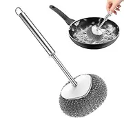 Stainless Steel Scrubber, Stainless Steel Scrubbers for Pots and Pans with Handle, Wire Cleaning Ball, Dishwasher Utensil Basket Pot Scouring Pads for Dishes, Bowls, Pots, Pans