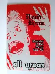 David Byrne Monster In The Mirror Backstage Pass Vintage 1992 Tour Talking Heads