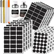 iDopick 15 Pcs 300 Chalkboard Labels Stickers(3 Shapes),Reusable Chalk Labels with 2 Erasable Chalk Maker 2 Permanent Marker, Removable Waterproof Labels for Containers, Jar Labels, Storage Bins