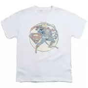 Superman Retro Superman Iron On Kids Youth T Shirt Licensed DC Comics Tee White