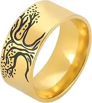 [Generic] Viking Tree of Life Stainless Steel Ring Unisex Engraved Finger Ring Vintage Punk Men's Jewelry Amulet 10mm - T36