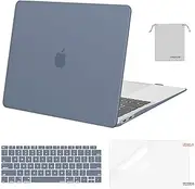 MOSISO Compatible with MacBook Air 13 inch Case 2022, 2021-2018 Release A2337 M1 A2179 A1932, Plastic Hard Shell&Keyboard Cover&Screen Film&Storage Bag for MacBook Air 13.3 inch Case, Haze Blue