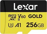 Lexar Gold Micro SD Card 256GB, microSDXC UHS-II Memory Card, V60, U3, A1, C10 microSD Card, Up to 280MB/s Read Speed, for Drone/Action Camera/UHS-II Gaming Device (LMSGOLD256G-BNNG)