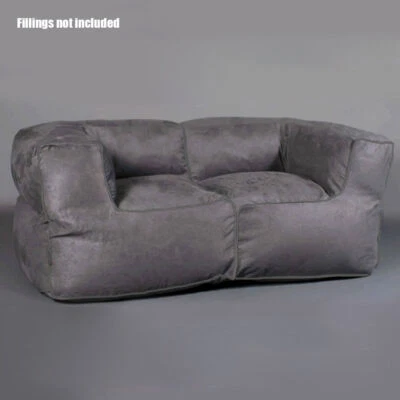 Modern Grey Bean Bag Couch Loveseat Luxury Suede Beanbag Cover 2 Seater