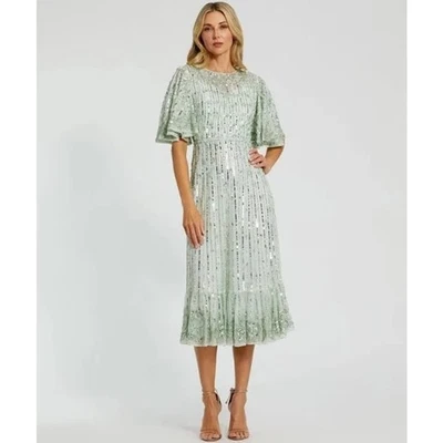 Mac Duggal Midi Mint/Silver/Pearl Size 6 STYLE 5579