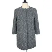 NWT Talbots Blue White Boucle Tweed Snap Button Front Coat Women's Size S