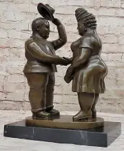 Handcrafted Collectible Chubby Male and Female Bronze Sculpture Figurine Statue