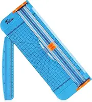 Firbon Blue A4 Paper Cutter 12 Inch Titanium Straight Paper Trimmer Scrapbooking Tool with Automatic Security Safeguard and Side Ruler for Craft Paper, Coupon, Label and Cardstock
