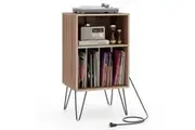 Giantex Turntable Storage Cabinet Record Player Stand w/Charging Station Nightstand