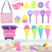 Kids Beach Sand Toy Set Collapsible Silicone Sand Buckets with Mesh Bag Portable