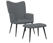 vidaXL Relaxing Chair with a Stool Dark Grey Fabric