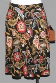 CAROLE LITTLE Sparkly Jacobean Floral Rayon Knee Length Flared Skirt Wm's P8 NWT
