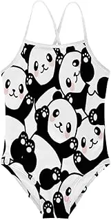 [KiuLoam] Blak White Panda Bear Pattern Girls One-Piece Swimsuit Quick Dry Beach Swim Bathing Suit for 3-4 Years Little Girls