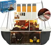 Rovox DIY Miniature Dollhouse Kit Build Yourself DIY Titanic Ship with Furniture Crafts Tiny Home Kit House Building Kit Model with LED Lights and Music for Adults Teens Gift Idea for 14+