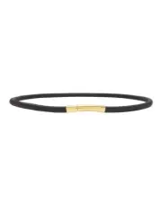 BOTTEGA VENETA black leather thin tubular belt w/ gold tone clasp buckle Medium
