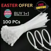 100Pcs Black & White Nylon Zip Ties, Self-Locking, Multi-Purpose, High Toughness