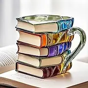 Painted Book Mug, Book Lover Mug, Novelty 3D Painted Books CoffeeMug, Handmade Colored Glass BookCoffeeMug, Collection Gifts for Books Lovers Readers Teachers Literary Friends (B)