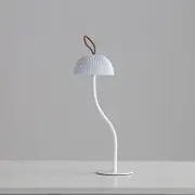 Corrugated White Lamp Cap Elegant Curved Stem Mushroom Desk Lamp - Adjustable LED Table Light