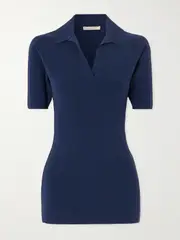 [Emilia Wickstead] Emilia Wickstead - Dune Ribbed-ponte Polo Top - Navy - large large Blue