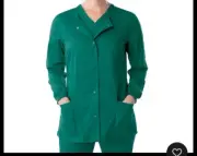 Landau ProFlex Women's Snap Front Crew Neck Scrub Jacket Medium Grn