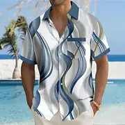 Men's Geometric Lines / Waves Geometric Pattern Button Up Shirt Printed Shirts Short Sleeve Hawaiian Resort Outdoor Business / Ceremony / Wedding Summer Turndo