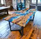 Ocean epoxy resin dining table top, resin live edge wooden table top modern deco