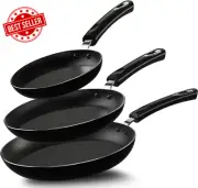 Non Stick Frying Pan Set, 3 Pcs Induction, 20cm, 24cm, 28cm, Black, Chef's Pan
