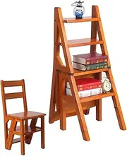 MOMOGEE Wooden Climbing Step Stool Foldable Ladder Chair 4 Step Stairs Chair Bookshelf Display Shelves Portable Stepladder Plant Stand for Indoor Home Kitchen Office