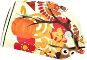 [WOSHJIUK] Working Hat 2 Pack Scrub Caps for Women,Thanksgiving Day Tree Owls Pumpkins,Tie Back Cap Adjustable Scrub Hat
