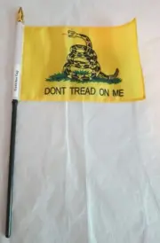 4x6" Stick Flag - GADSDEN DONT TREAD ON ME Flag Sleeved 10" Black Plastic Stick