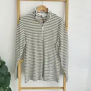 Sportscraft Women Top Size XXL White Green Stripes Casual Stretchy ZIp