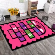 Pink Hopscotch Girls Bedroom Rug - Baby Kids Play Mat (160 x 100cm)