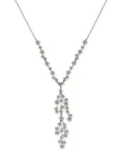 INC Womens Silver Tone Crystal Cluster Flower Y Necklace 16" with 3" extender