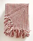 Red Chenille Woven Striped Throw Blanket with Fringe – 50" x 60"