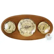 31cm Oak Weather Station With Barometer Thermometer & Hygrometer By FISCHER