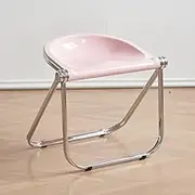 Home Folding Chair, Acrylic Portable Bar Stools, Plastic Transparent Dining Chairs Stools with Non-Slip Feet Pads for Outdoor Indoor(Pink)