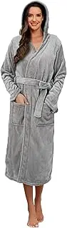 [Evolyline] Women's Fluffy Long Fleece Dressing Gown with Hood, Cuddly Bathrobe for Women, Sauna Dressing Gown Bathrobe Women