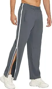 [Caziffer] Men's Tear Away Zip Basketball Track Pants High Split Side Snap Cinch Bottoms Loose Sweatpants Casual Athletic Workout Trouser Sweatpants