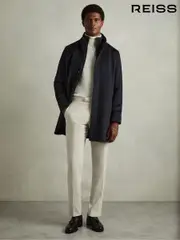 Reiss Navy Bhule Wool-Blend Hybrid Coat (E78638) | $710