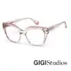 【GIGI Studios】幾何曲線粗框貓眼光學眼鏡(水晶粉 - POPPY-67322/6)