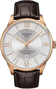 [Tissot] Men's Chemin des Tourelles 316L Stainless Steel case with Rose Gold PVD Coating Swiss Automatic Watch with Leather Strap, Brown, 21 (Model: T0994083603800), Brown, Automatic Watch