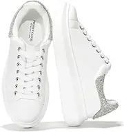 [Project Cloud] Women's Fashion Sneakers Leather Tennis Shoes Womens & White Sneakers for Women w/Memory Foam Insole - Lace Up Shoes for Women Non-Slip Womens Sneakers Street Wear (Queen)